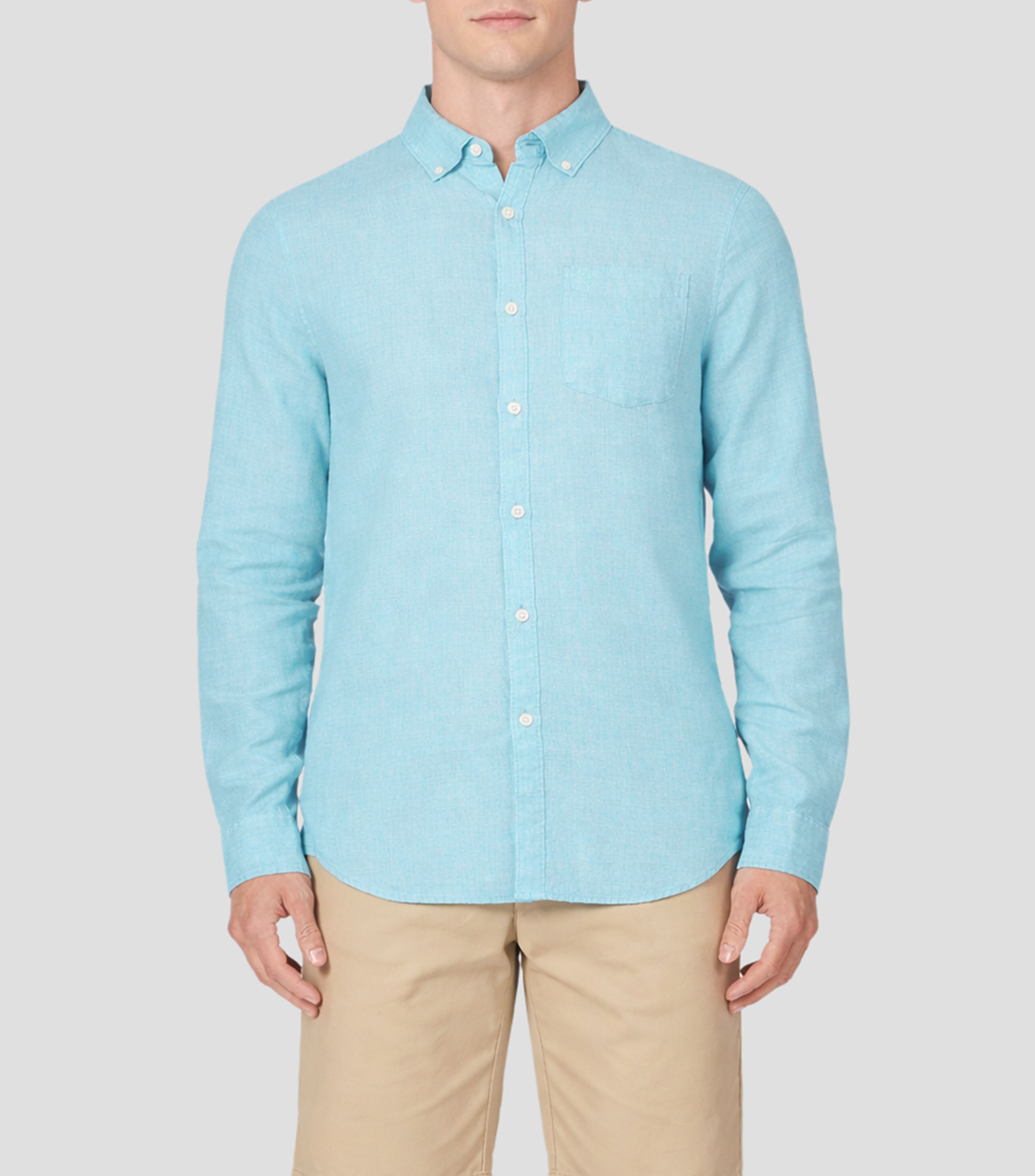 Camisa lisa en lino con manga larga Hombre